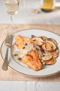 Catfish with Caper & Dill Sauce with Rosemary Potatoes